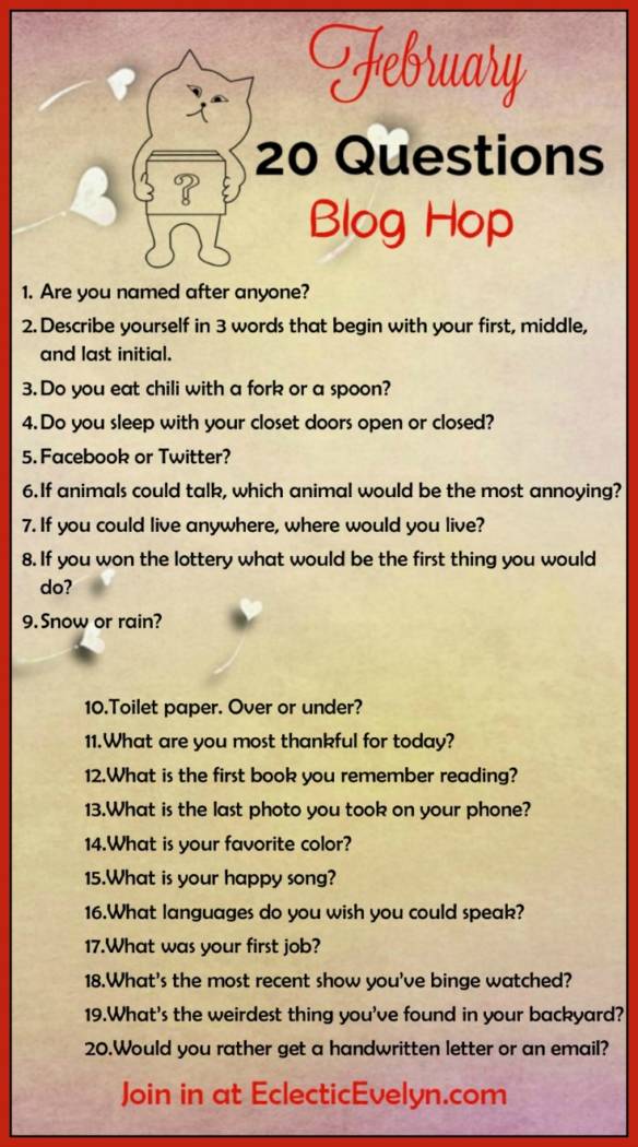 20 Questions Answered February Blog Hop EclecticEvelyn.com