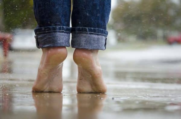 bare feet in the rain