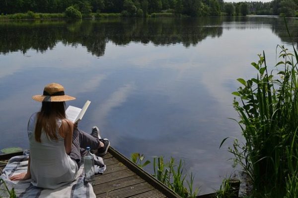 reading by the lake