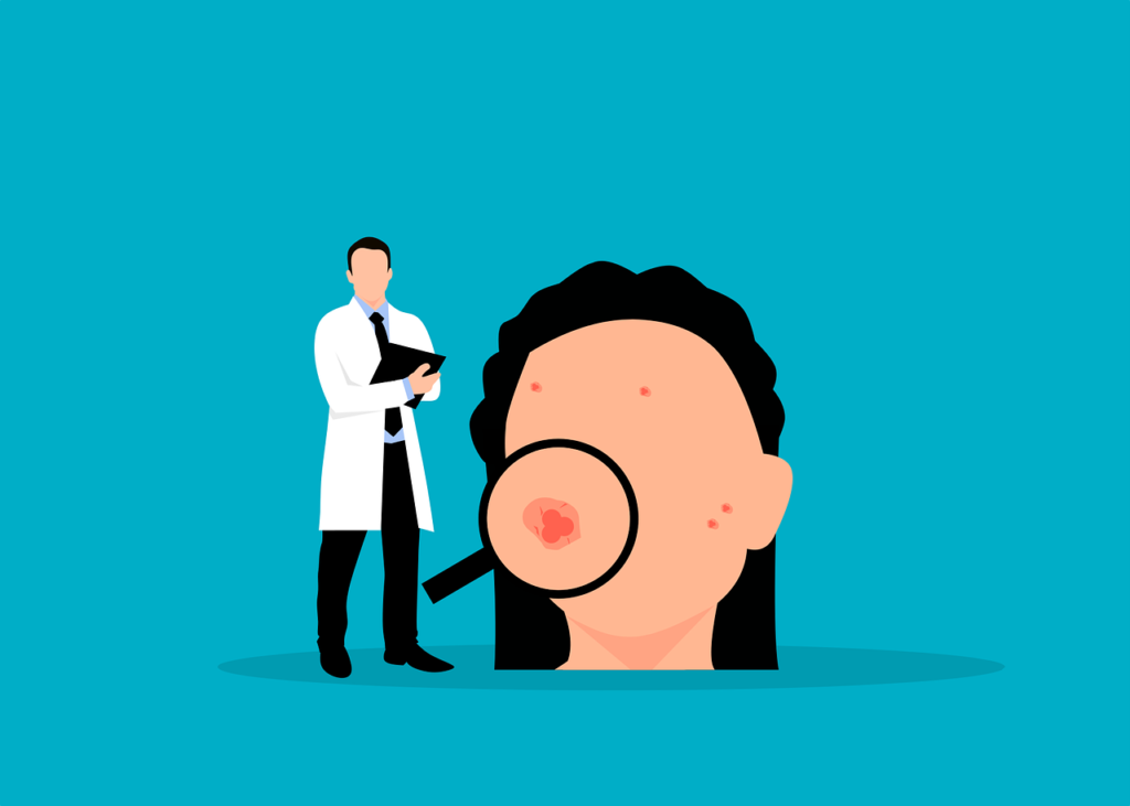 clipart of doctor and a magnifying glass on a face