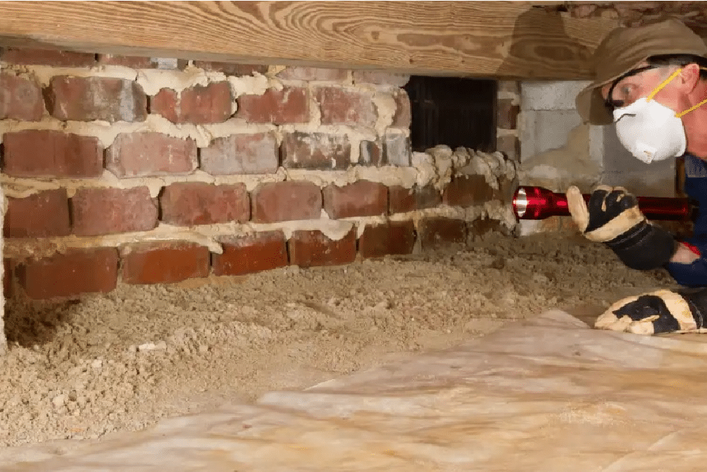 man inspecting the crawl space to make sure there is a strong foundation