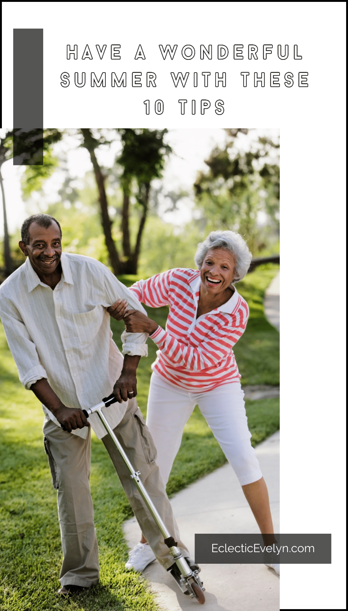 empty nest couple playing on a scooter and having a wonderful summer