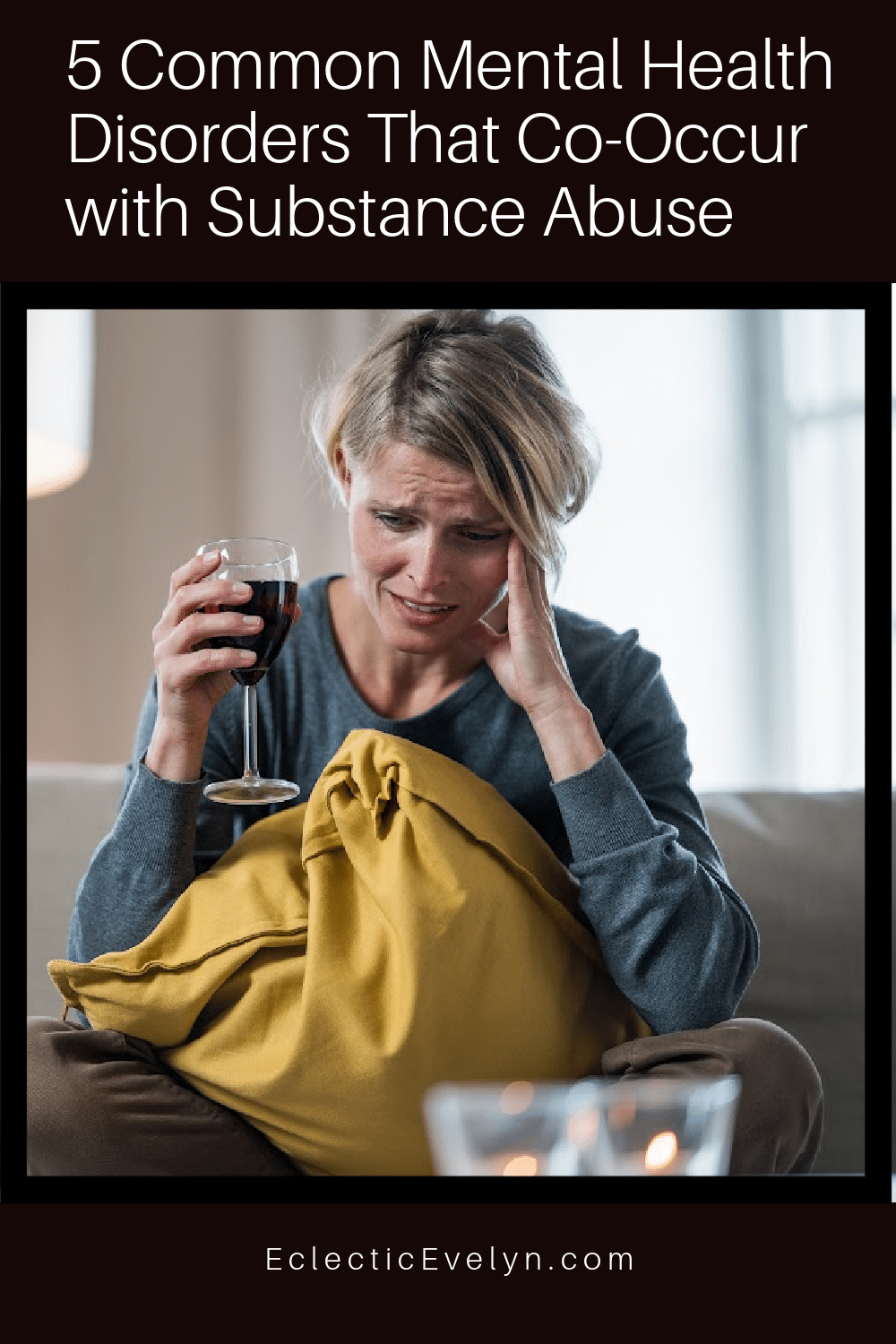 woman over 40 with a glass of wine dual diagnosis of mental illness and substance abuse