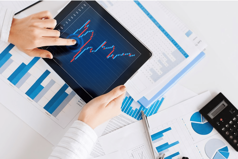 woman over 40 looking at her investment options in the stock market