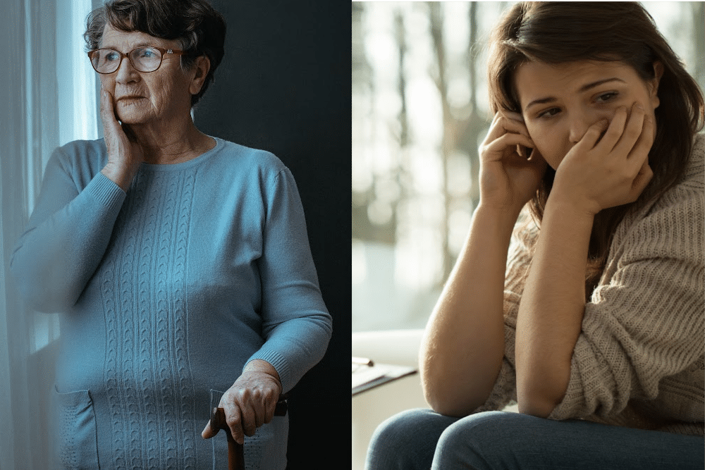 woman over 40 and woman over 60 suffering from anxiety