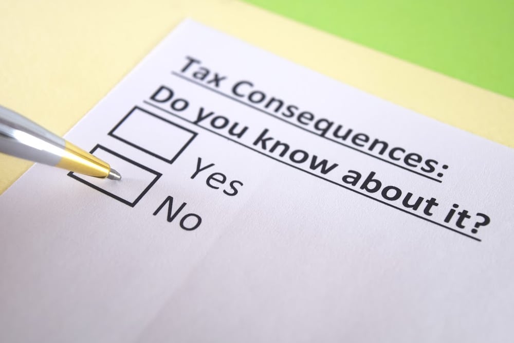 tax consequences do you know about with boxes to check yes or no on a file folder with a green background