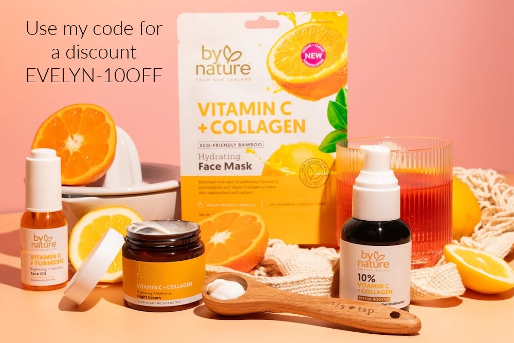 By Nature skincare with vitamin c products with oranges
