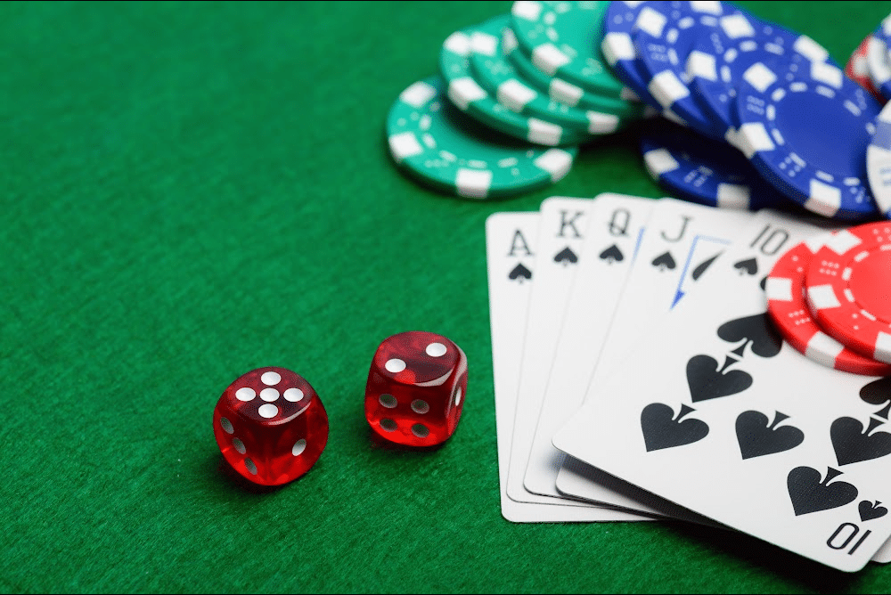 playing cards, poker chips, and dice