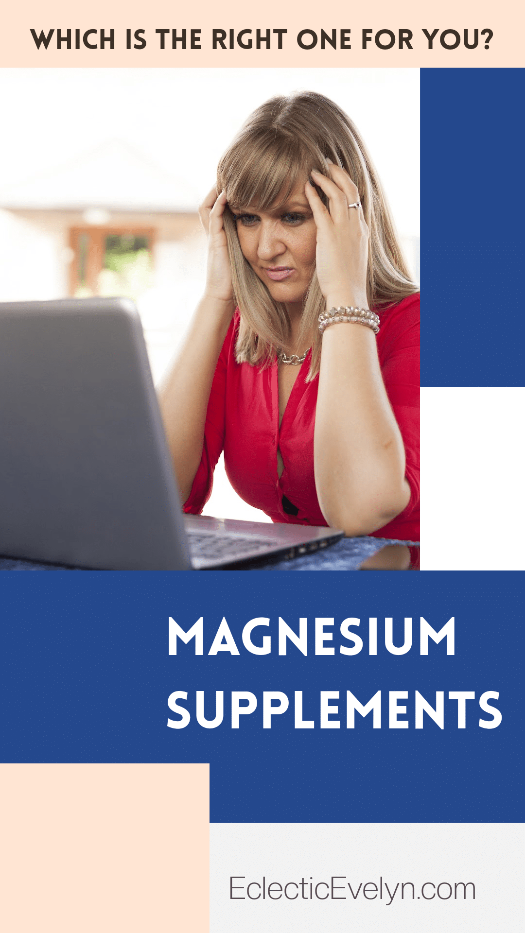 generation x woman researching magnesium on a laptop and looking very confused