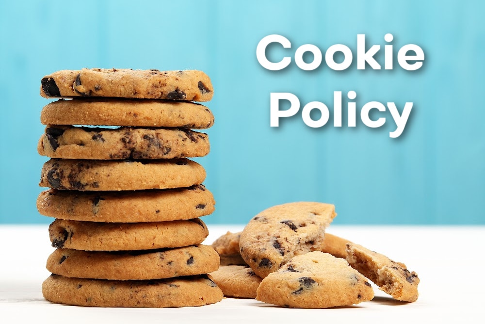 stack of chocolate chip cookies and the word cookie policy
